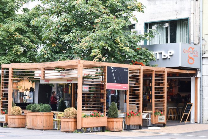 Front of Гринуич буук център (Greenwich Book Center), bookstore in Sofia, Bulgaria.  