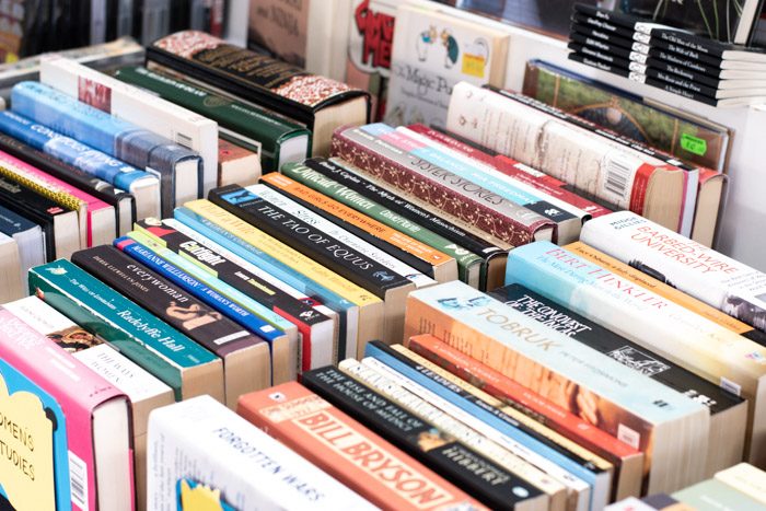 Melbourne Book Market at Queen Victoria Market, rows of tightly packed books.