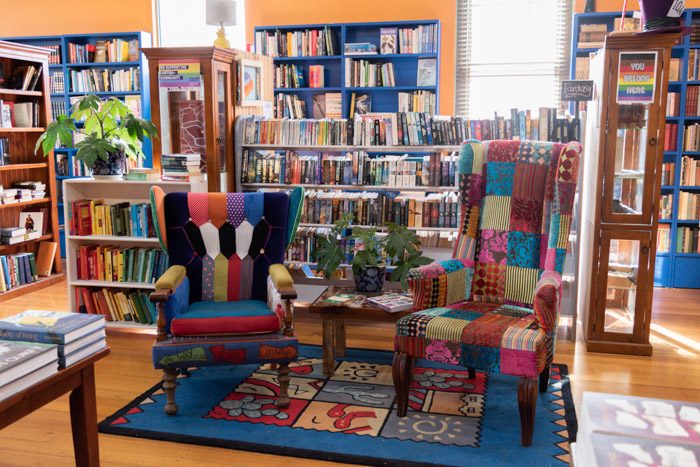 Colourful old chairs in an equally colourful Blarney Books and Art.