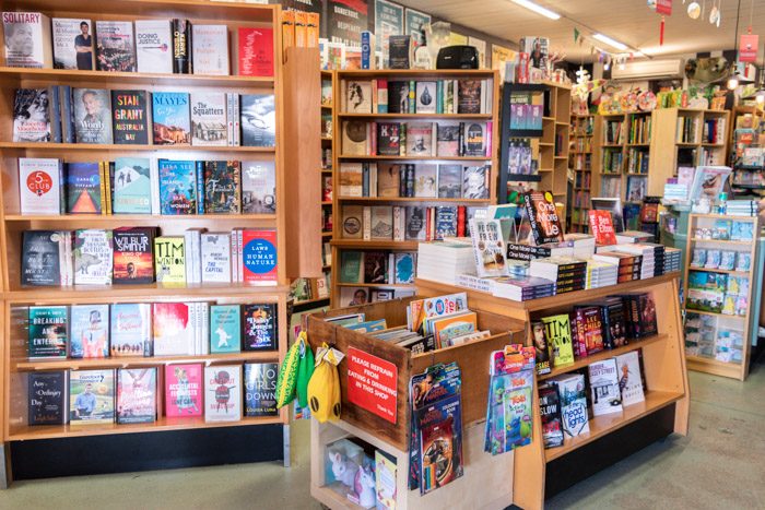 Picture of the inside of Lorne Beach Books, showing several bookshelves filled with a range of books.