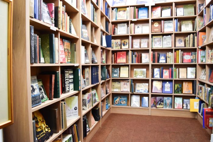 One corner of Ulysses Rare books with a number of old and rare books on display