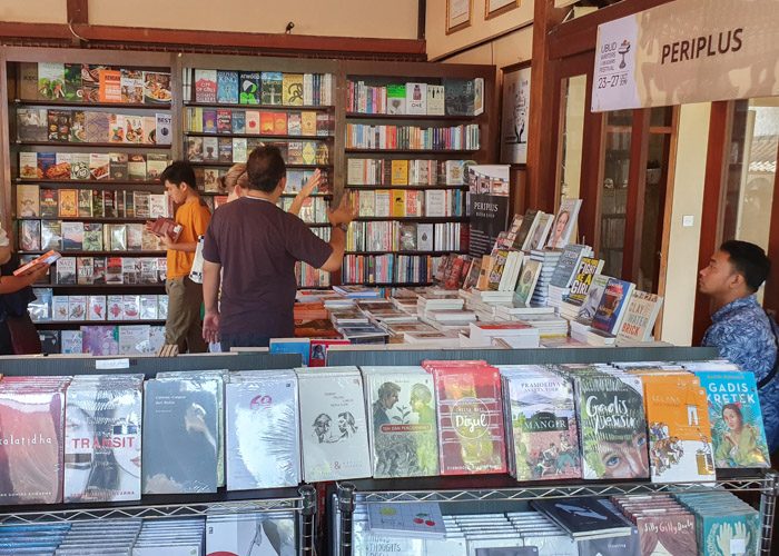 Interior of Periplus pop up bookshop at Ubud Writers and Readers Festival 2019. 